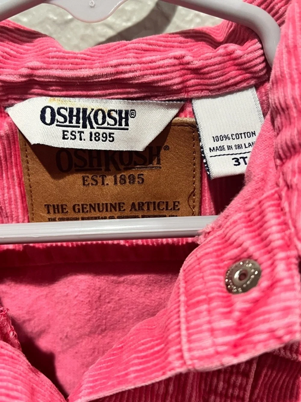 OshKosh B'gosh Bright Pink Corduroy Jacket for Kids Vintage 100% Cotton EUC